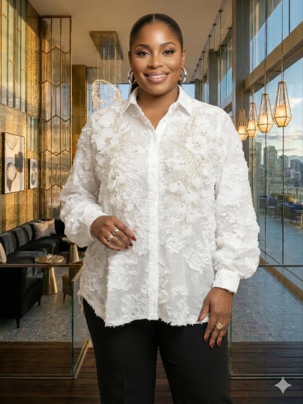 Plus Size Frances Textured Shirt - White